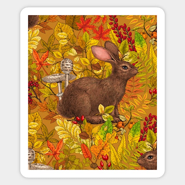 Autumn Rabbit on ochre Sticker by katerinamk